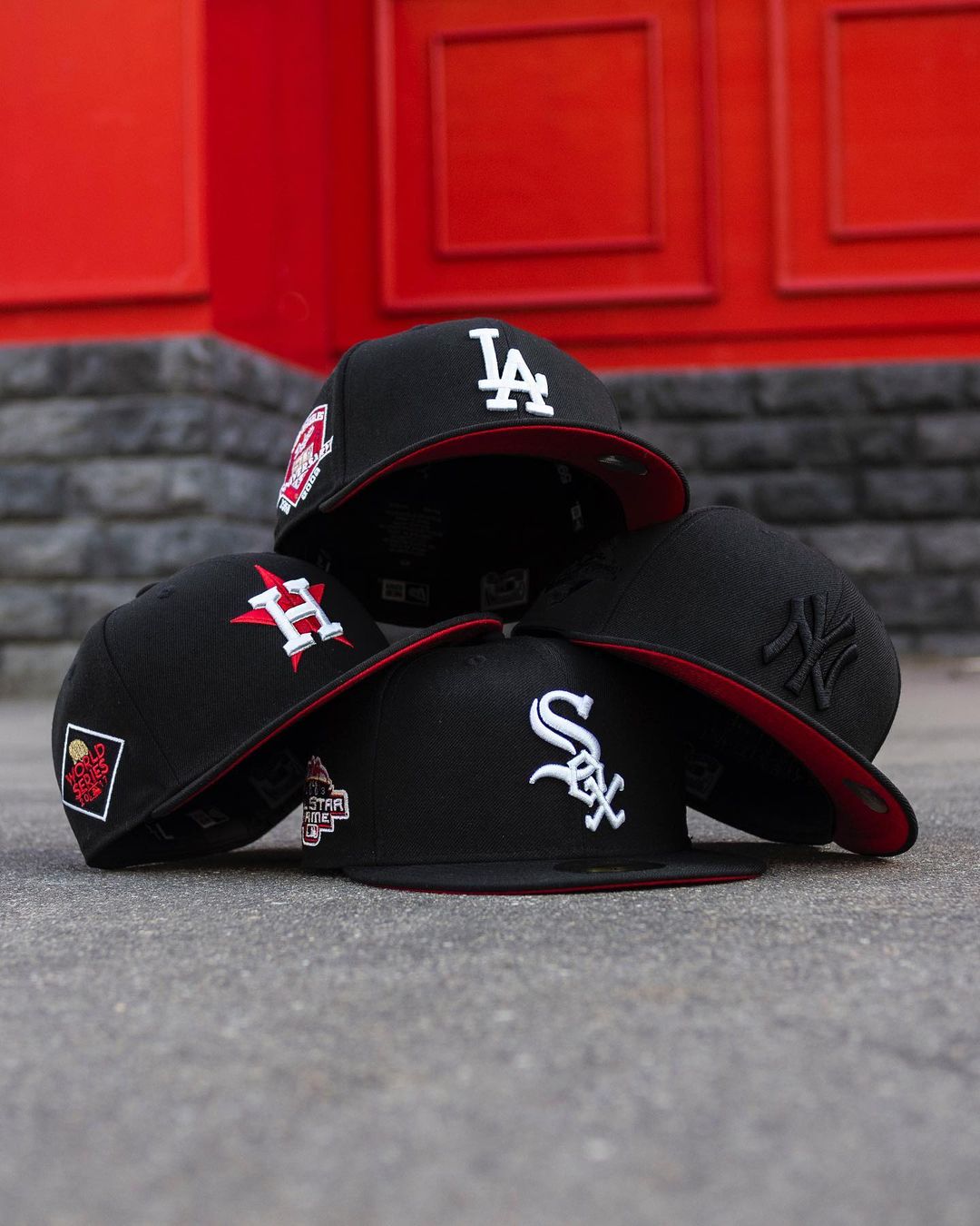 Fam Cap Store MLB Red Black Fitted Hats