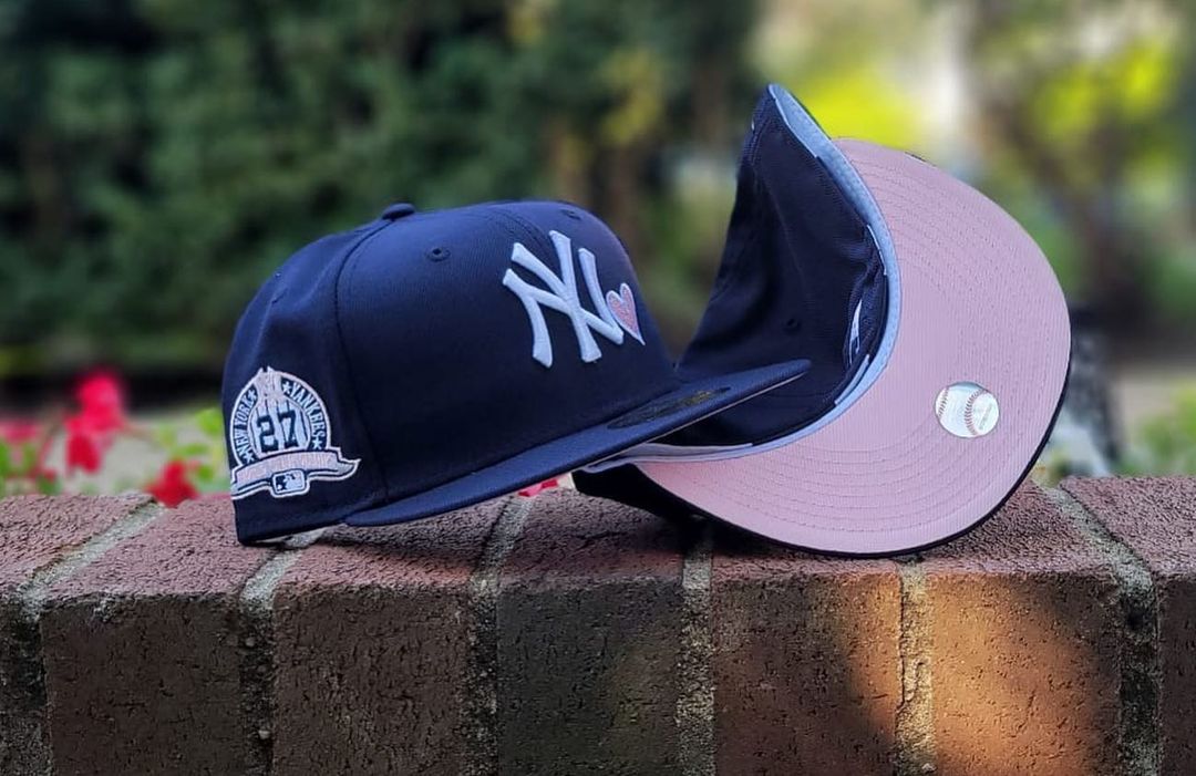 Navy Blue & Pink NY Yankees Fitted Cap