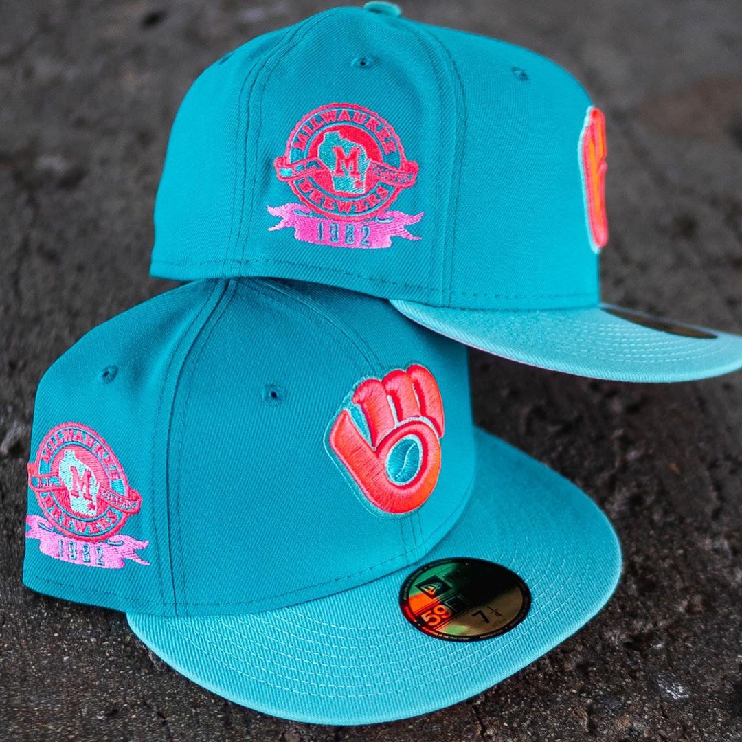 Milwaukee Brewers Teal & Pink 1982 Fitted Hat