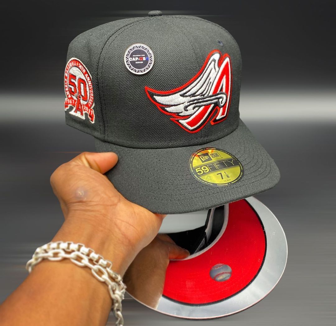 Anaheim Angels Black & Red 50th Anniversary Fitted Hat