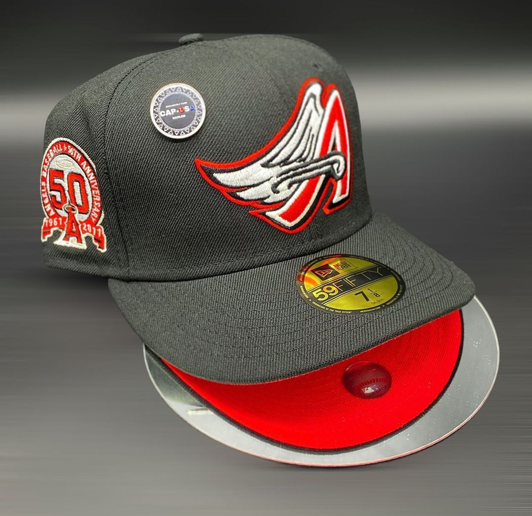 Anaheim Angels Black & Red 50th Anniversary Fitted Hat