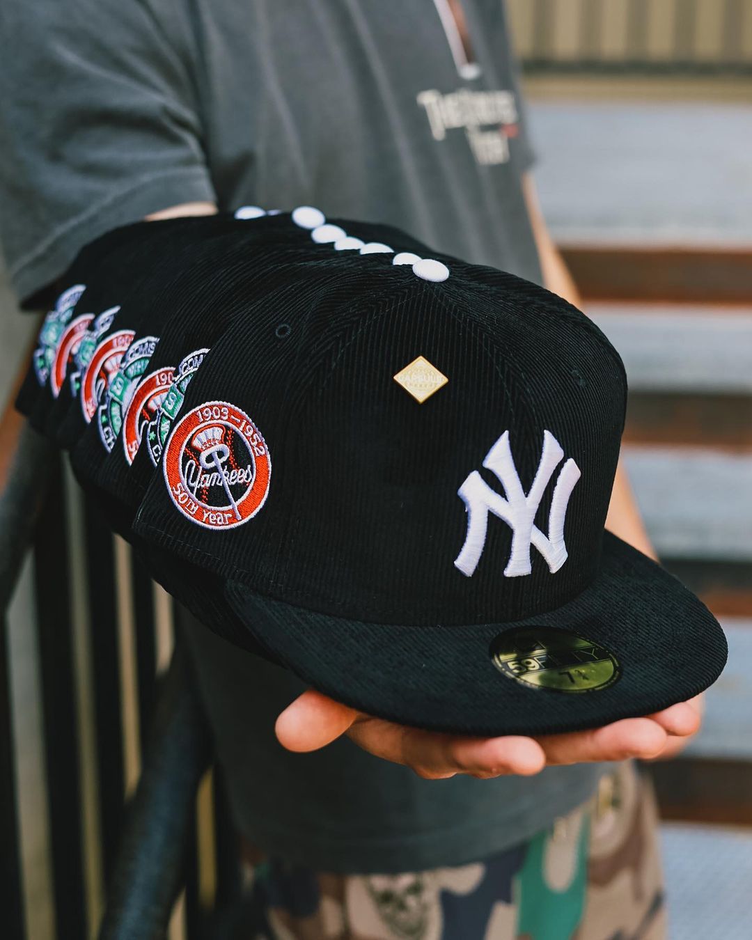 Black Corduroy Fitted Hats