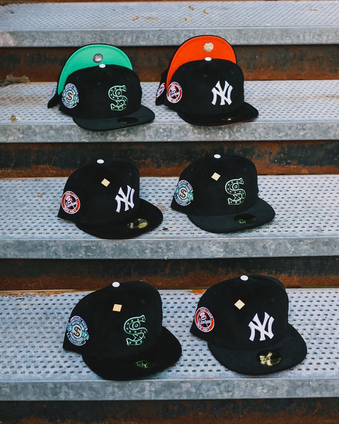 Black Corduroy Fitted Hats