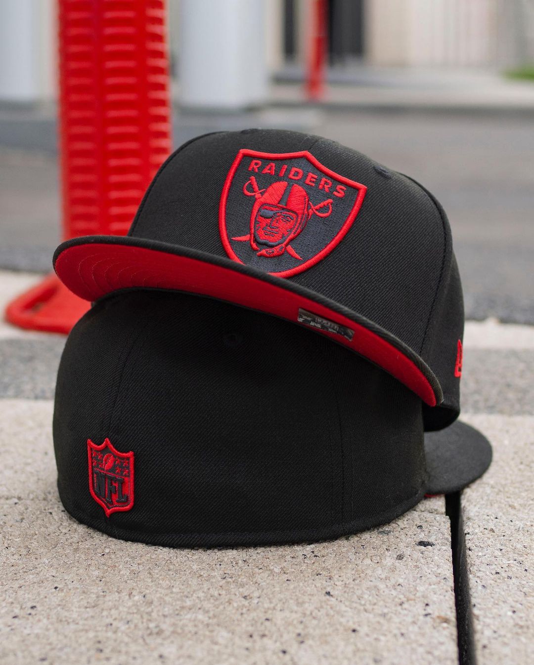 Black and Red Seahawks and Raiders Fitted Hats