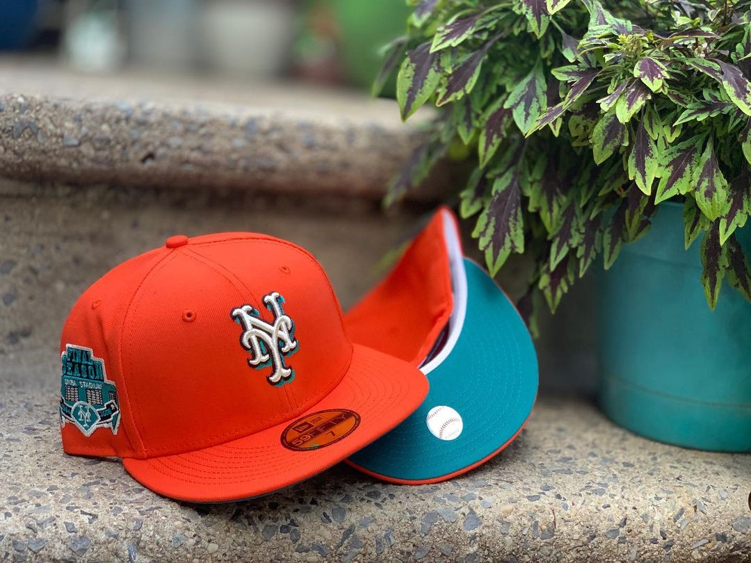 Tangerine Orange Fitted Hats With Turquoise Under Brim