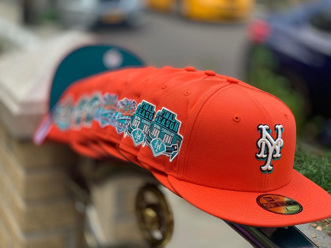 Tangerine Orange Fitted Hats With Turquoise Under Brim