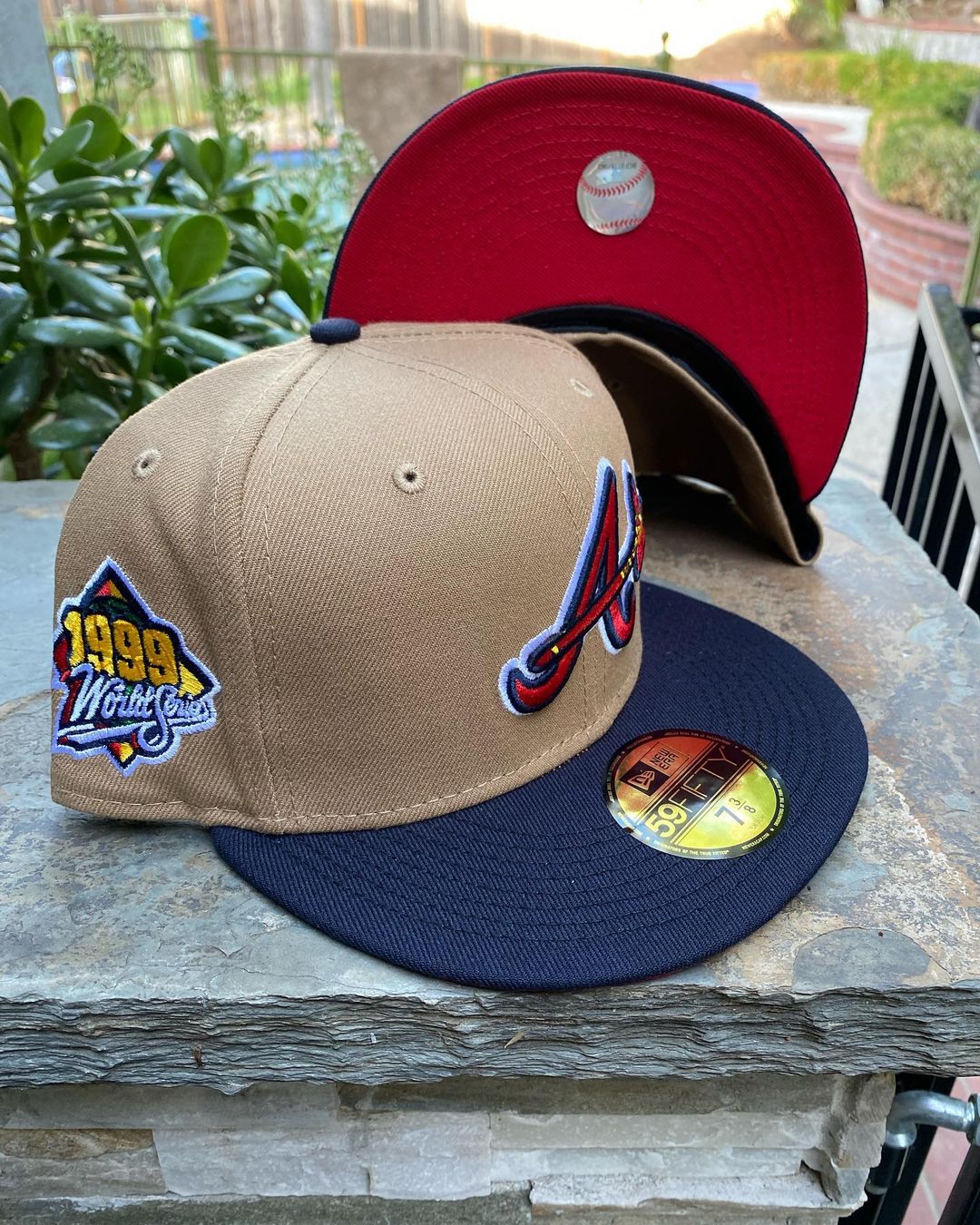 Light Brown Navy Atlanta Braves Red Undervisor Fitted