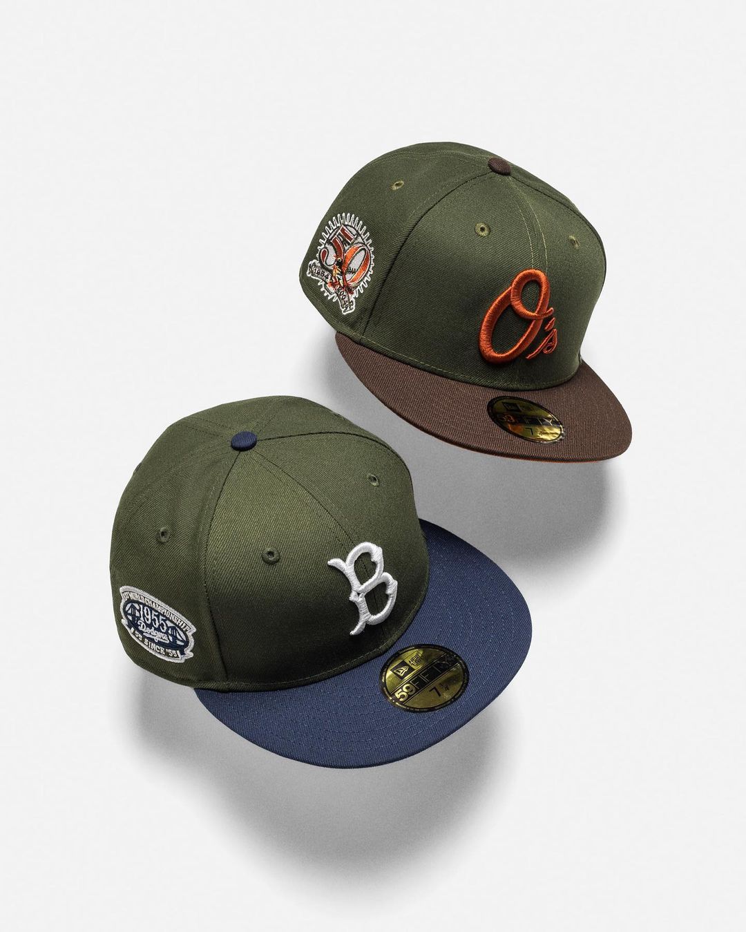 New Era Military Green Two Tone Dodgers & Orioles Fitteds