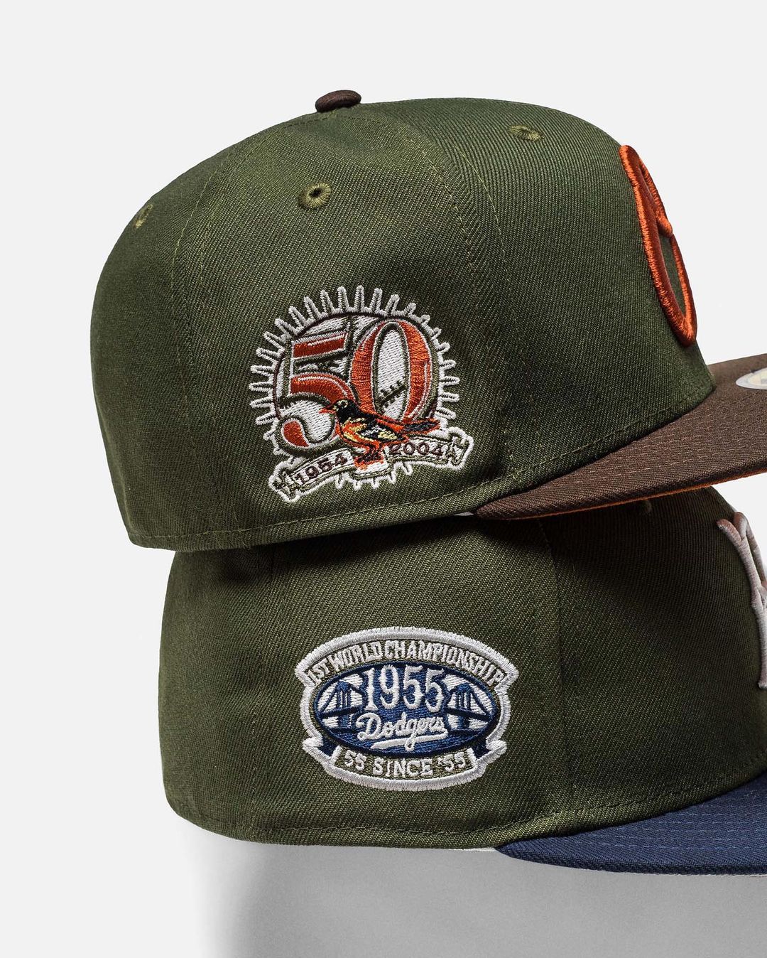 New Era Military Green Two Tone Dodgers & Orioles Fitteds