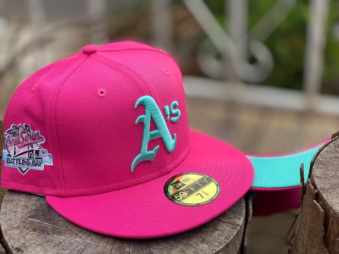 Hot Pink Teal Oakland A's Fitted Hat
