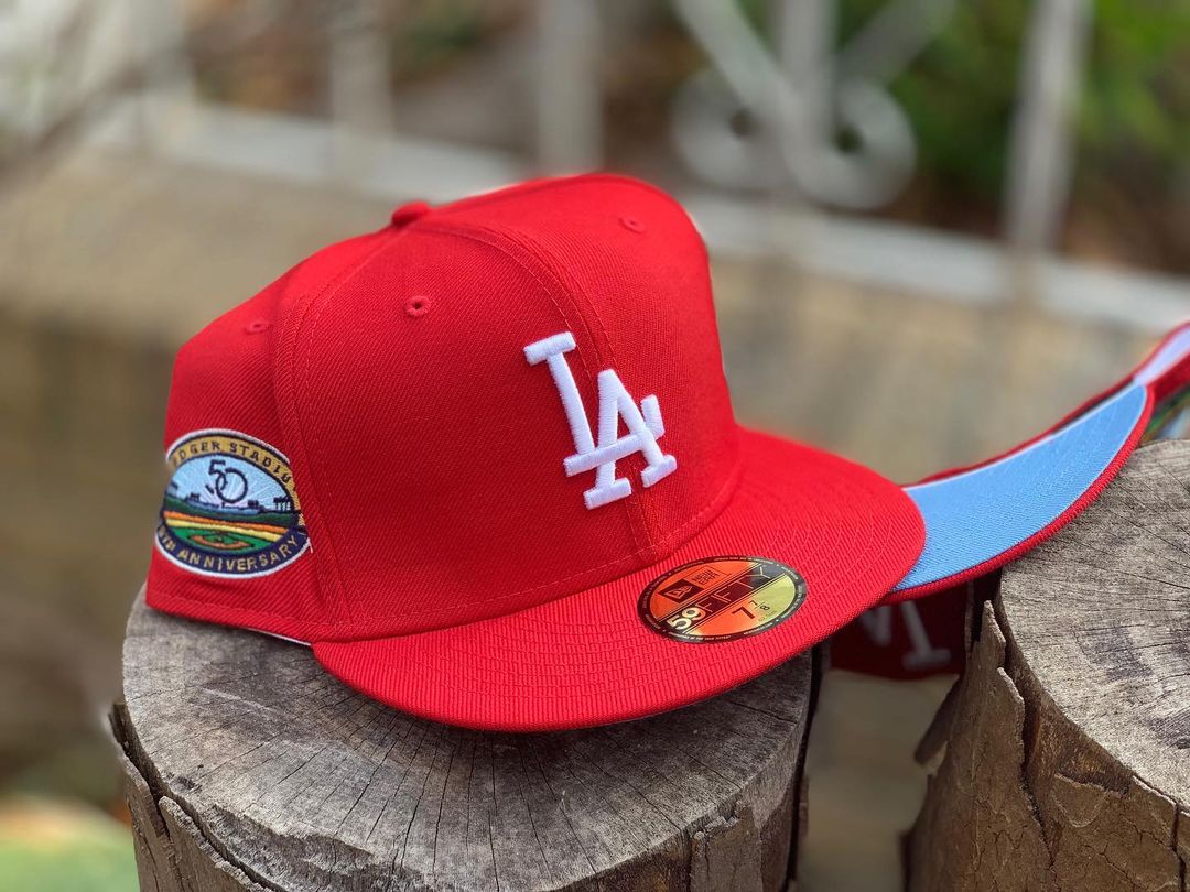 Red LA Dodgers Blue Undervisor Fitted Hat