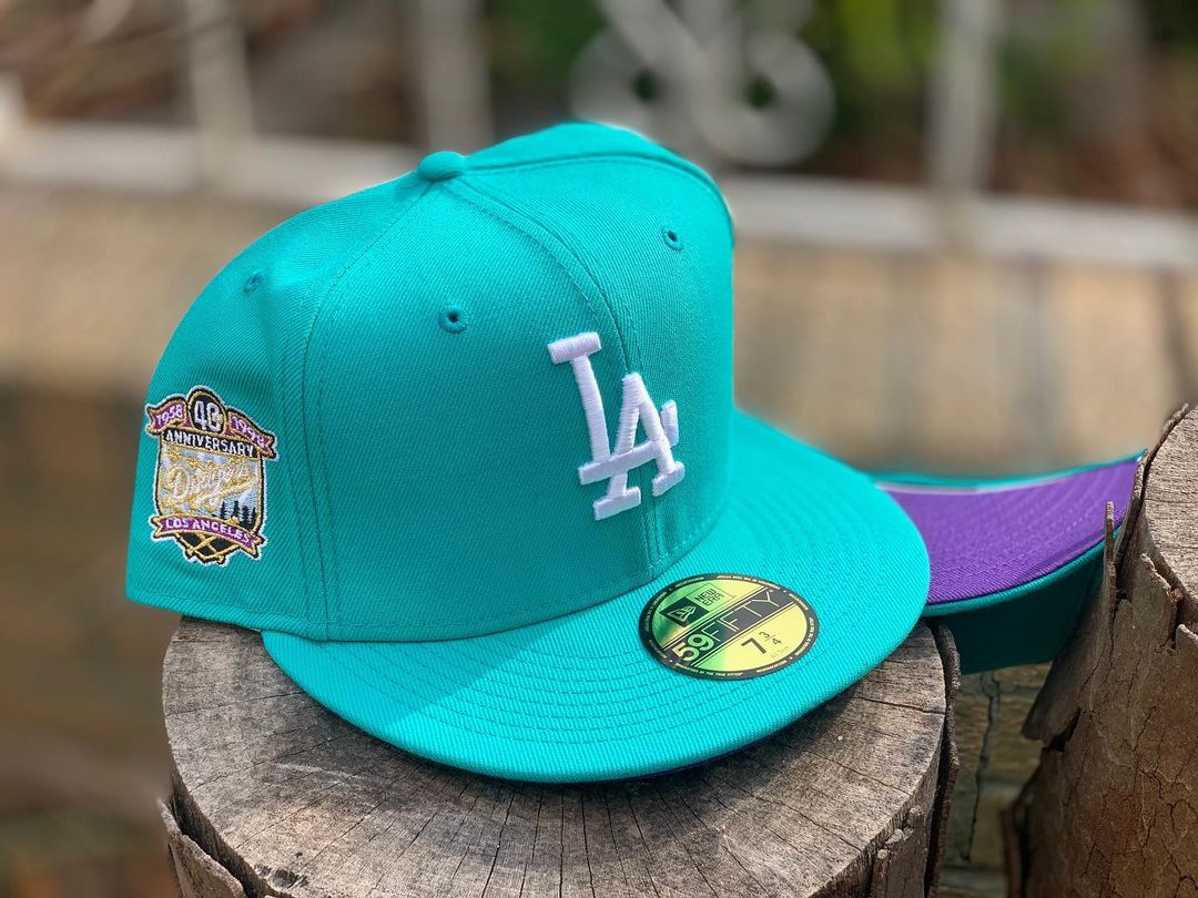 Teal LA Dodgers Purple Undervisor Fitted Hat