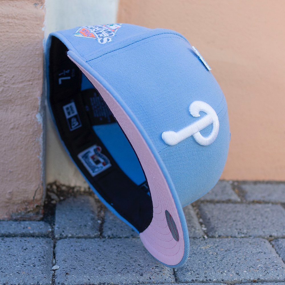 Phillies Sky Blue Fitted Hat Pink Undervisor