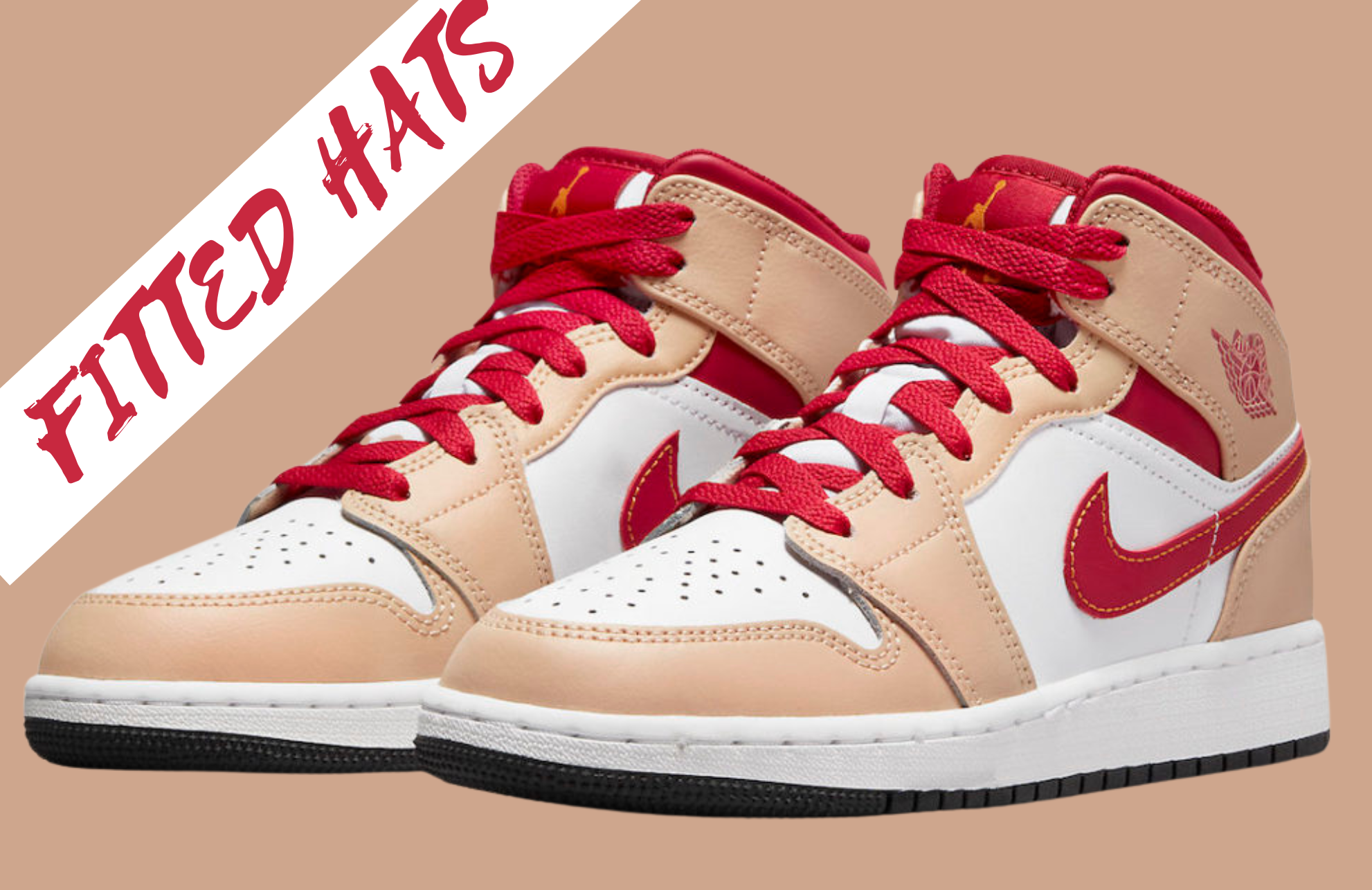 Air Jordan 1 Mid (GS) Light Curry Cardinal Red