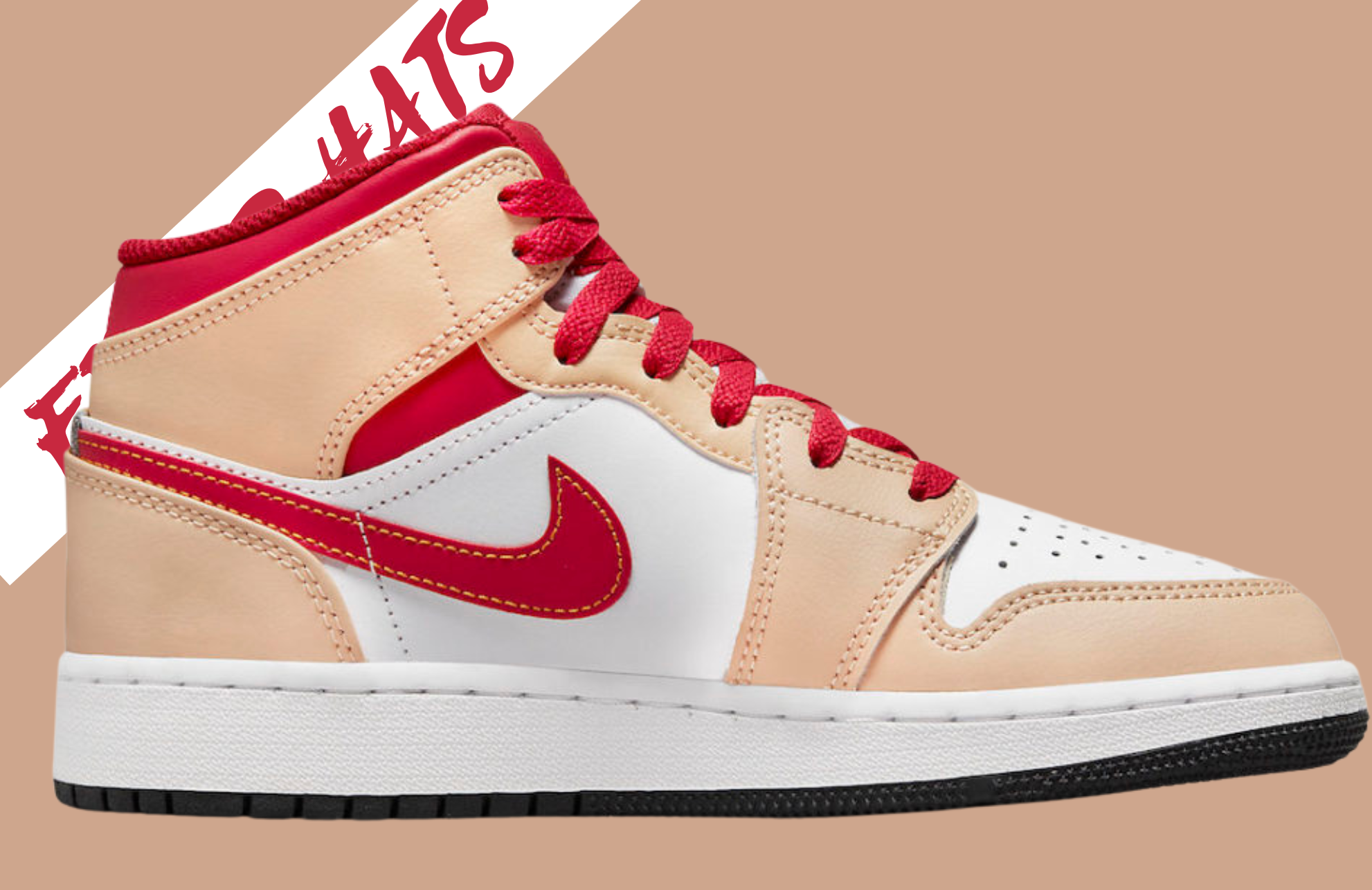 Air Jordan 1 Mid (GS) Light Curry Cardinal Red