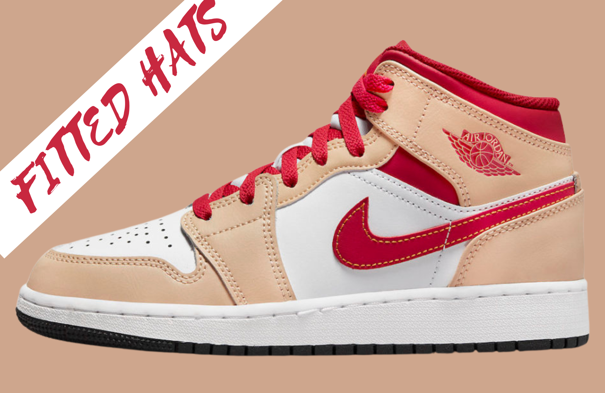 Air Jordan 1 Mid (GS) Light Curry Cardinal Red