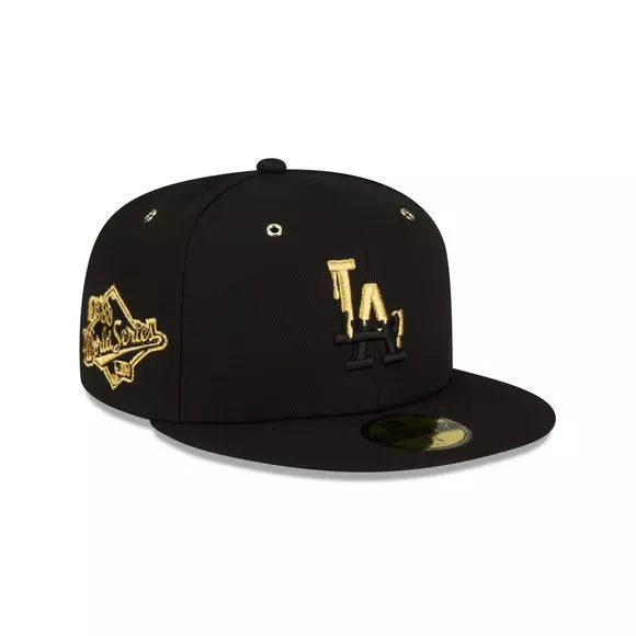 24k Drip Fitted Hats By Hibbett | Black & Gold Drip MLB Fitted Caps