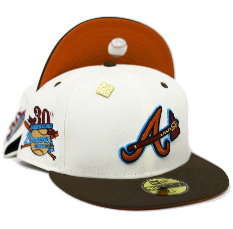   Atlanta Braves White/Orange Hat with 30th Anniversary Patch (Capsule Gold Pin)