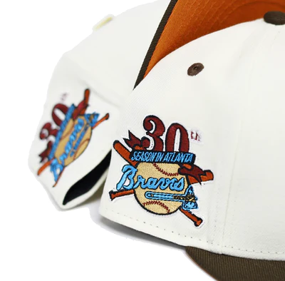   Atlanta Braves White/Orange Hat with 30th Anniversary Patch (Capsule Gold Pin)