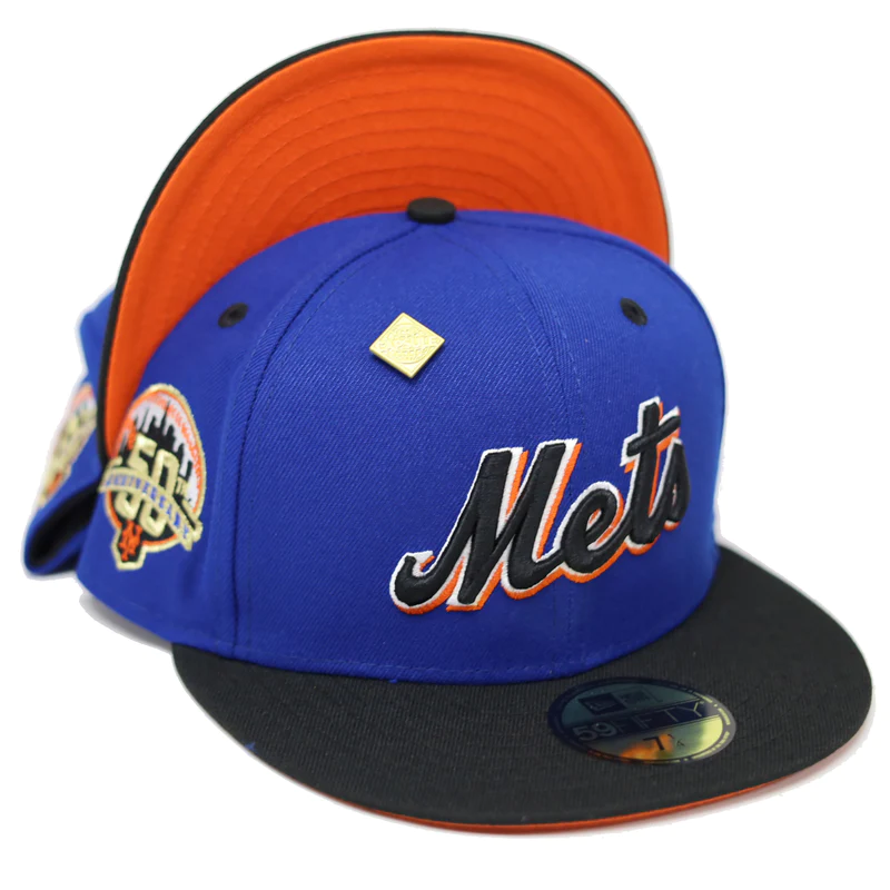   New York Mets Blue/Orange 50th Anniversary Patch Fitted Hat