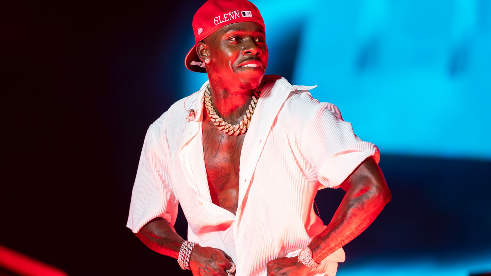 DaBaby Wearing A Cincinnati Reds Fitted Hat