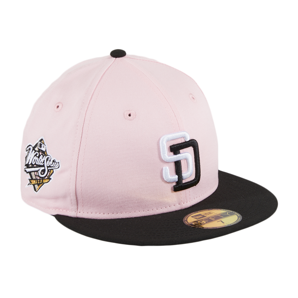 pink and light blue fitted hat blank