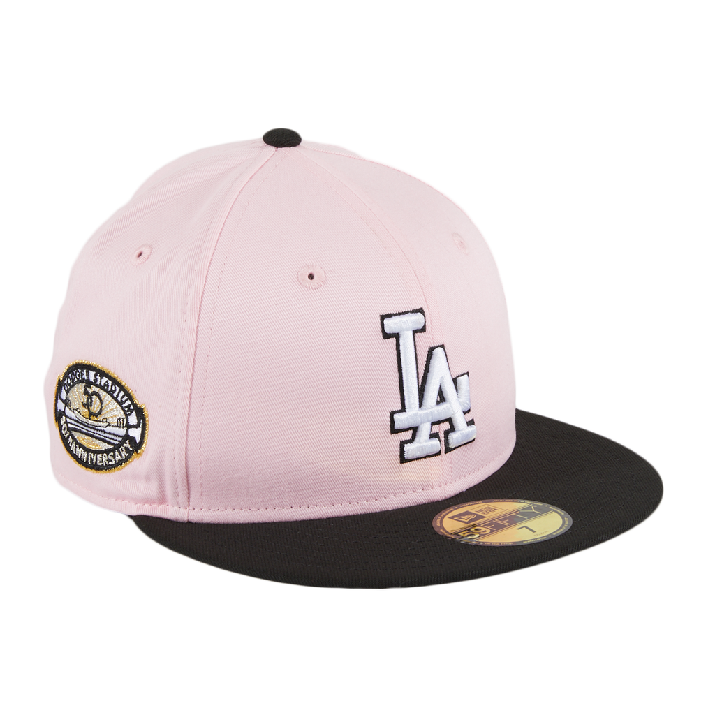 pink and light blue fitted hat blank