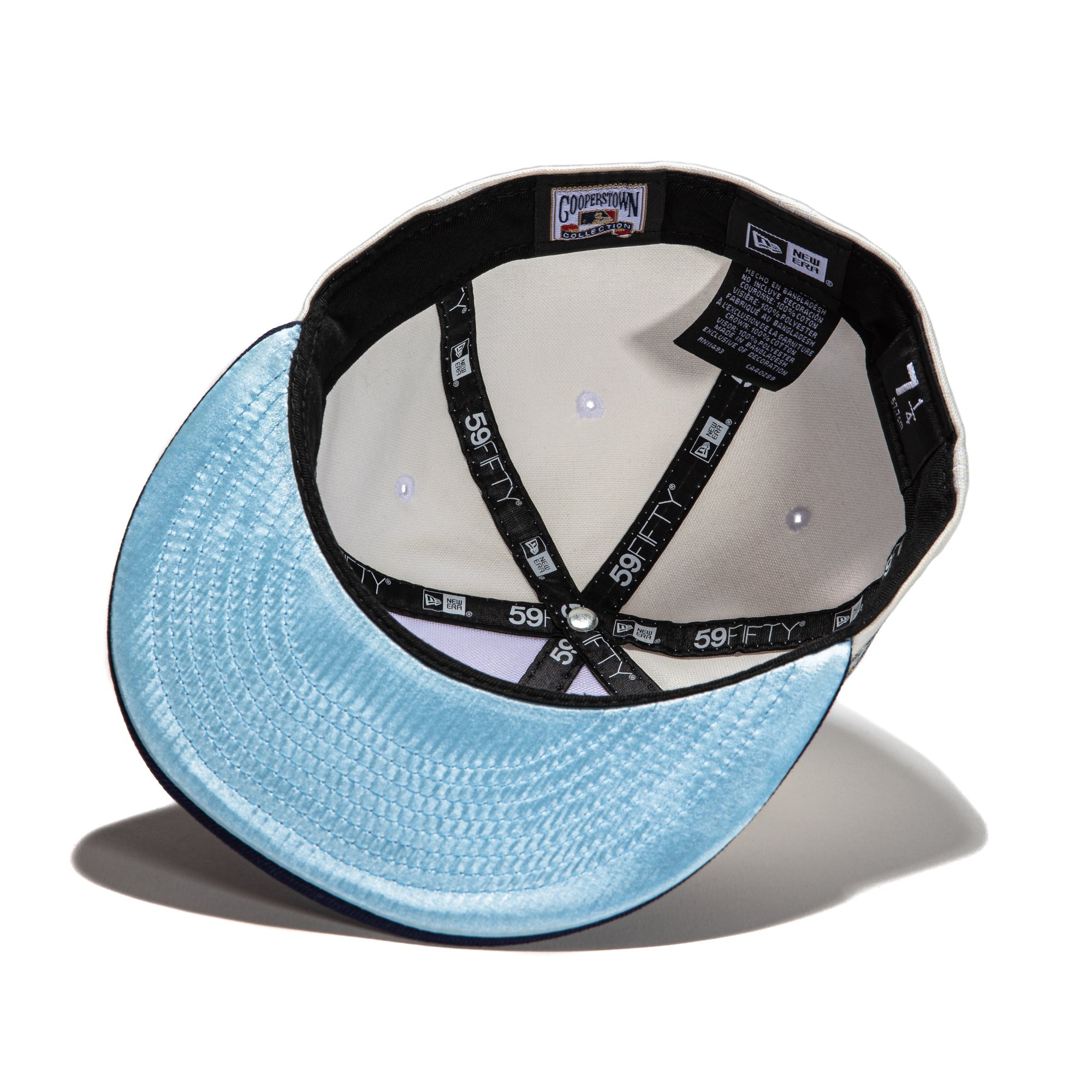 pink and light blue fitted hat blank