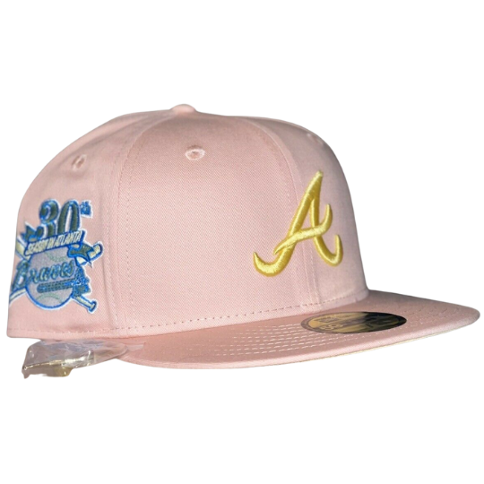 light blue fitted hat pink brim