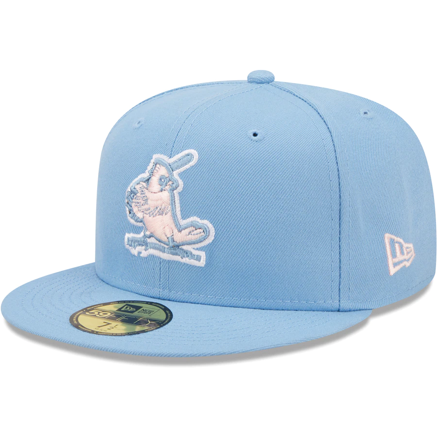 pink and light blue fitted hat blank