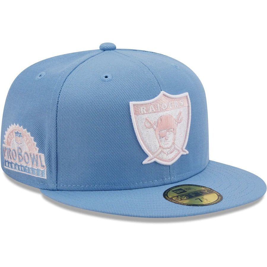 pink and light blue fitted hat blank
