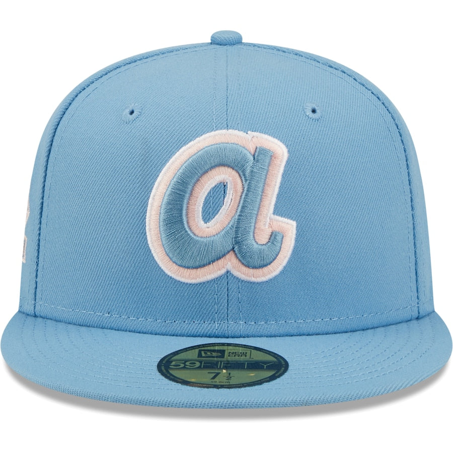 pink and light blue fitted hat blank