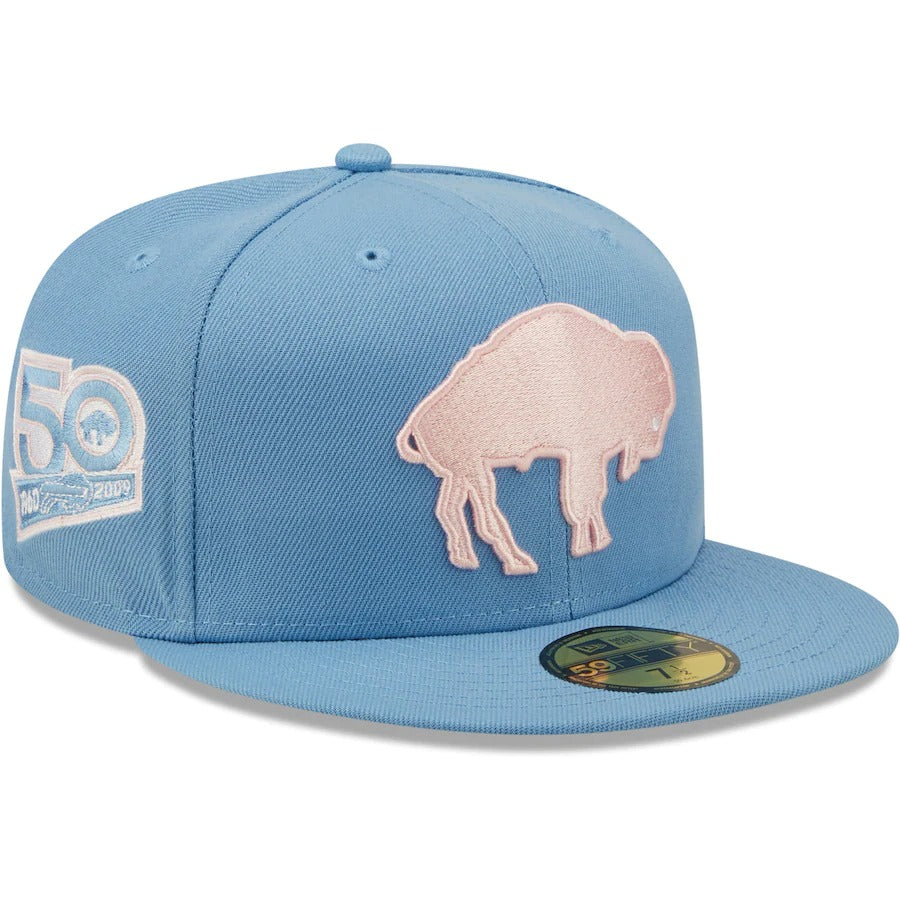 pink and light blue fitted hat blank