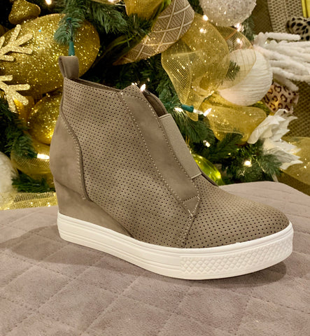 zoey taupe wedge sneakers