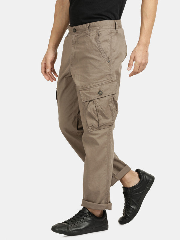 Buy t-base men's Taupe Poly Cotton Solid Cargo Pant for Men online India