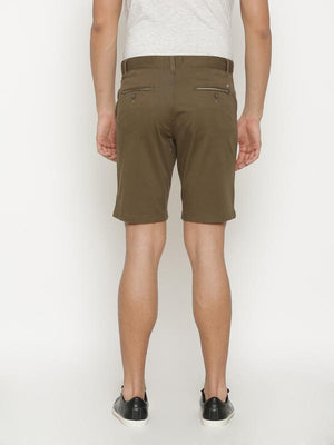 t-base Men's Green Cotton Solid Chino Short