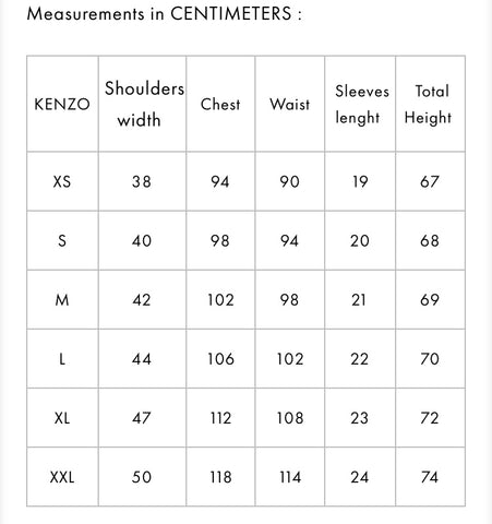 kenzo sweatshirt size guide