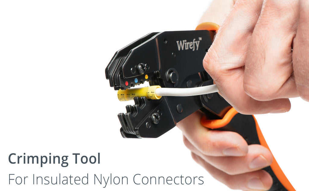 Crimping tool for insulated nylon connectors wirefy