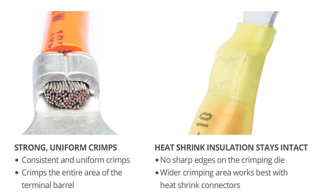 Wirefy crimping tool for heat shrink connectors strong uniform crimps insulation stays intact