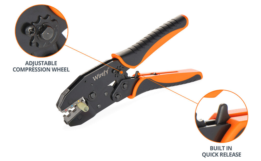 Wirefy crimping tool set 5 pcs adjustable compression wheel quick release trigger