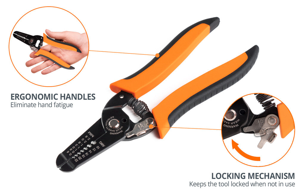 wirefy wire stripping tool ergonomic design handles locking mechanism