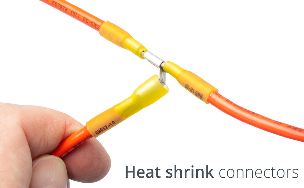 Wirefy heat shrink piggyback spade connectors quick disconnects