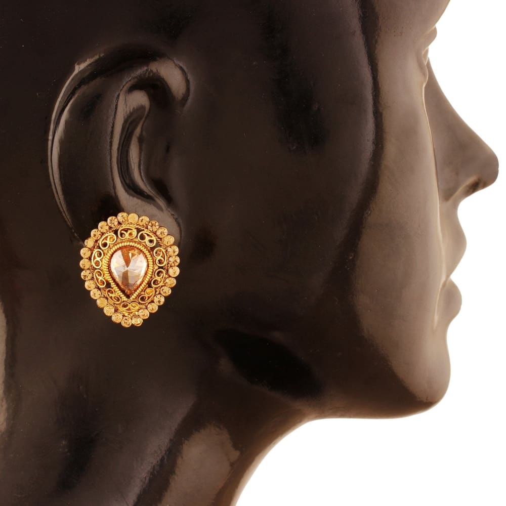 AccessHer Ethnic Tilak Shaped Antique Gold Stud Earrings for