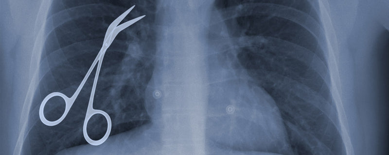 Post-surgical scissors within patient