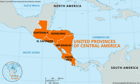 United Provinces of Central America, 1823-40 (current national boundaries shown)