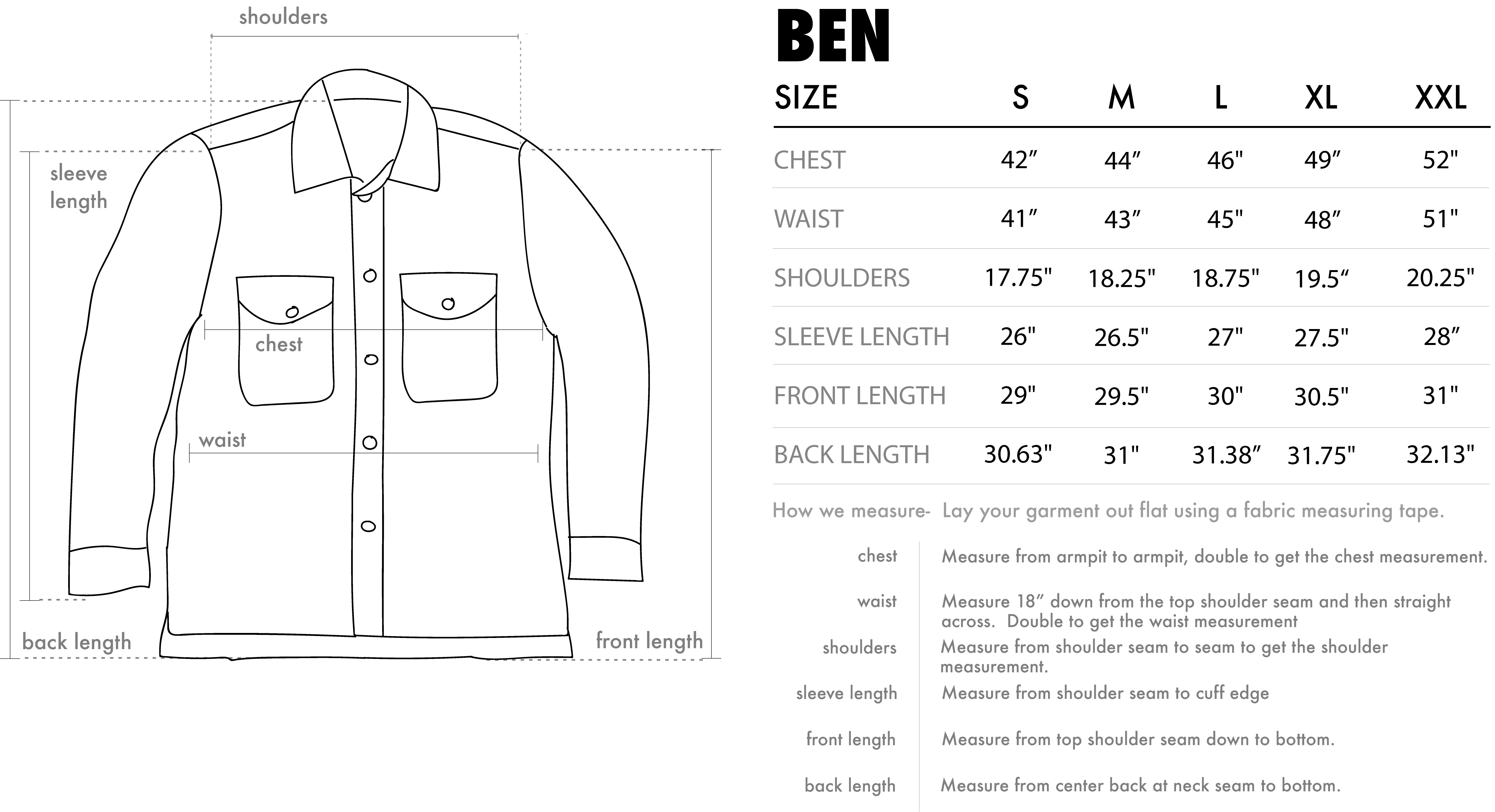 Jean Shop size chart