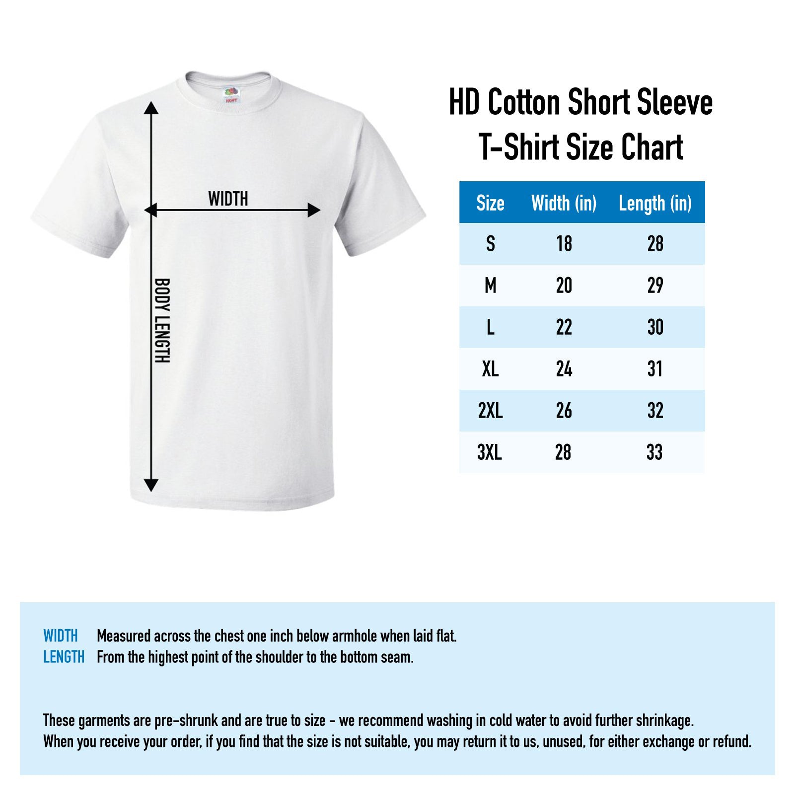 The Mountain T Shirt Size Chart