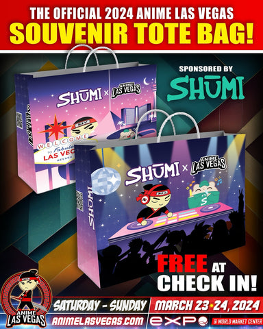 Make sure you grab one of our FREE exclusive Tote Bags when you pick up your badge at Anime Las Vegas 2024!  Our FREE limited edition tote bag is brought to you by our friends over at The Shumi Company!  Get yours while supplies last!