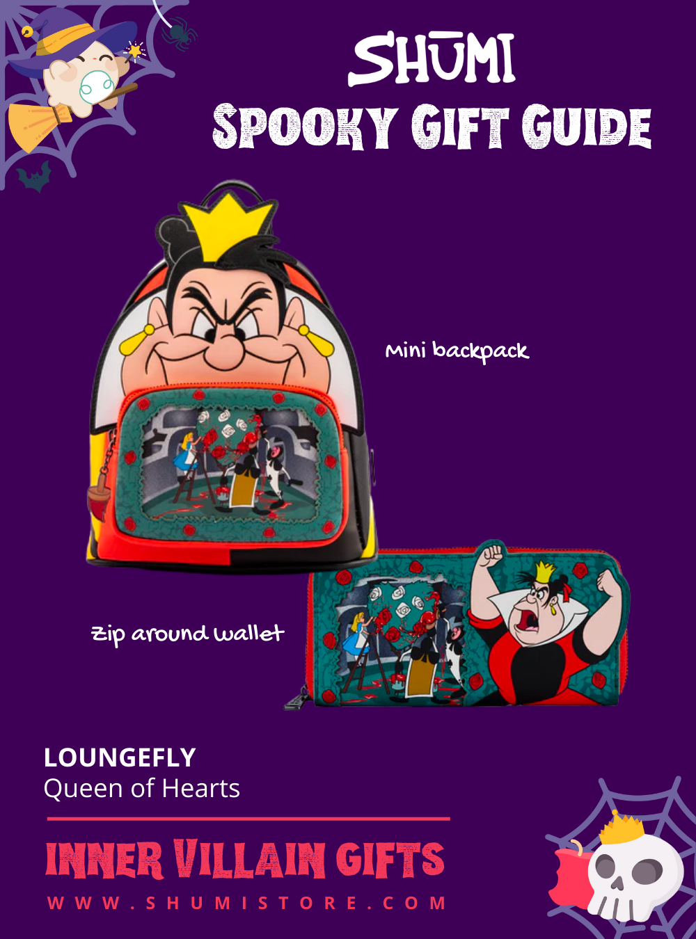 halloween gifts loungefly queen of hearts mini backpack and zip wallet