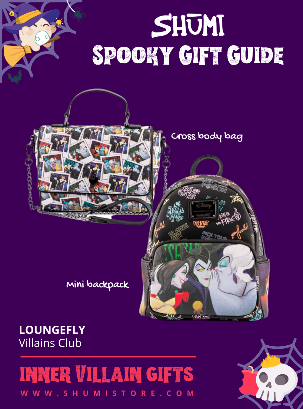 halloween gifts loungefly villains club mini backpack cross body bag